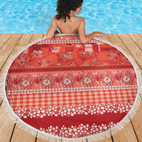 Hawaiian Hibiscus Honu Beach Blanket Red Mele Kalikimaka Palaka Spirit - Polynesian Pride