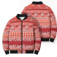 Hawaiian Hibiscus Honu Bomber Puffer Jacket Red Mele Kalikimaka Palaka Spirit - Polynesian Pride
