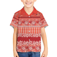 Hawaiian Hibiscus Honu Family Matching Long Sleeve Bodycon Dress and Hawaiian Shirt Red Mele Kalikimaka Palaka Spirit - Polynesian Pride