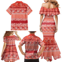 Hawaiian Hibiscus Honu Family Matching Mermaid Dress and Hawaiian Shirt Red Mele Kalikimaka Palaka Spirit - Polynesian Pride