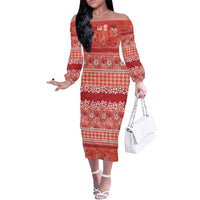 Hawaiian Hibiscus Honu Family Matching Off The Shoulder Long Sleeve Dress and Hawaiian Shirt Red Mele Kalikimaka Palaka Spirit - Polynesian Pride