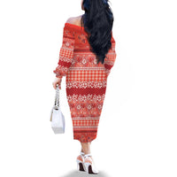 Hawaiian Hibiscus Honu Family Matching Off The Shoulder Long Sleeve Dress and Hawaiian Shirt Red Mele Kalikimaka Palaka Spirit - Polynesian Pride