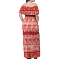 Hawaiian Hibiscus Honu Family Matching Off Shoulder Maxi Dress and Hawaiian Shirt Red Mele Kalikimaka Palaka Spirit - Polynesian Pride