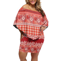 Hawaiian Hibiscus Honu Family Matching Off Shoulder Short Dress and Hawaiian Shirt Red Mele Kalikimaka Palaka Spirit - Polynesian Pride