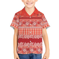 Hawaiian Hibiscus Honu Family Matching Off Shoulder Short Dress and Hawaiian Shirt Red Mele Kalikimaka Palaka Spirit - Polynesian Pride