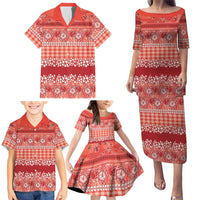 Hawaiian Hibiscus Honu Family Matching Puletasi and Hawaiian Shirt Red Mele Kalikimaka Palaka Spirit - Polynesian Pride