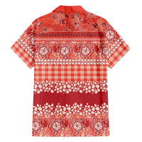 Hawaiian Hibiscus Honu Family Matching Short Sleeve Bodycon Dress and Hawaiian Shirt Red Mele Kalikimaka Palaka Spirit - Polynesian Pride