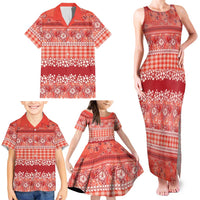 Hawaiian Hibiscus Honu Family Matching Tank Maxi Dress and Hawaiian Shirt Red Mele Kalikimaka Palaka Spirit - Polynesian Pride