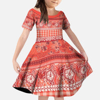 Hawaiian Hibiscus Honu Kid Short Sleeve Dress Red Mele Kalikimaka Palaka Spirit LT9 KID Red - Polynesian Pride