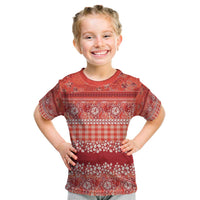 Hawaiian Hibiscus Honu Kid T Shirt Red Mele Kalikimaka Palaka Spirit LT9 Red - Polynesian Pride