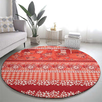 Hawaiian Hibiscus Honu Round Carpet Red Mele Kalikimaka Palaka Spirit - Polynesian Pride