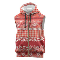 Hawaiian Hibiscus Honu Sleeveless Zip Hoodie Red Mele Kalikimaka Palaka Spirit LT9 Red - Polynesian Pride