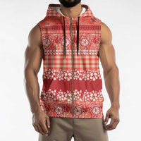 Hawaiian Hibiscus Honu Sleeveless Zip Hoodie Red Mele Kalikimaka Palaka Spirit LT9 - Polynesian Pride