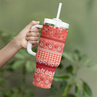 Hawaiian Hibiscus Honu Tumbler With Handle Red Mele Kalikimaka Palaka Spirit - Polynesian Pride