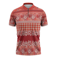 Hawaiian Hibiscus Honu Zipper Polo Shirt Red Mele Kalikimaka Palaka Spirit LT9 Red - Polynesian Pride