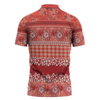 Hawaiian Hibiscus Honu Zipper Polo Shirt Red Mele Kalikimaka Palaka Spirit LT9 - Polynesian Pride