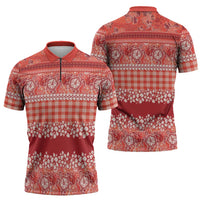 Hawaiian Hibiscus Honu Zipper Polo Shirt Red Mele Kalikimaka Palaka Spirit LT9 - Polynesian Pride