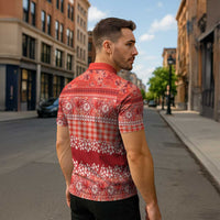 Hawaiian Hibiscus Honu Zipper Polo Shirt Red Mele Kalikimaka Palaka Spirit LT9 - Polynesian Pride