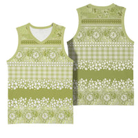 Hawaiian Hibiscus Honu Basketball Jersey Sage Green Mele Kalikimaka Palaka Spirit - Polynesian Pride