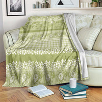 Hawaiian Hibiscus Honu Blanket Sage Green Mele Kalikimaka Palaka Spirit - Polynesian Pride