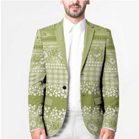 Hawaiian Hibiscus Honu Blazer Sage Green Mele Kalikimaka Palaka Spirit - Polynesian Pride