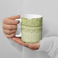 Hawaiian Hibiscus Honu Ceramic Mug Sage Green Mele Kalikimaka Palaka Spirit - Polynesian Pride