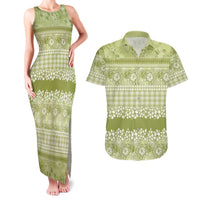 Hawaiian Hibiscus Honu Couples Matching Tank Maxi Dress and Hawaiian Shirt Sage Green Mele Kalikimaka Palaka Spirit - Polynesian Pride