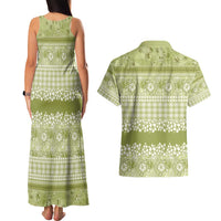 Hawaiian Hibiscus Honu Couples Matching Tank Maxi Dress and Hawaiian Shirt Sage Green Mele Kalikimaka Palaka Spirit - Polynesian Pride