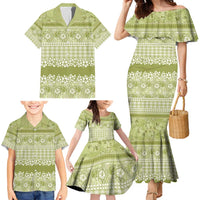 Hawaiian Hibiscus Honu Family Matching Mermaid Dress and Hawaiian Shirt Sage Green Mele Kalikimaka Palaka Spirit - Polynesian Pride