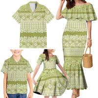 Hawaiian Hibiscus Honu Family Matching Mermaid Dress and Hawaiian Shirt Sage Green Mele Kalikimaka Palaka Spirit - Polynesian Pride