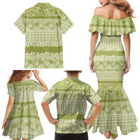 Hawaiian Hibiscus Honu Family Matching Mermaid Dress and Hawaiian Shirt Sage Green Mele Kalikimaka Palaka Spirit - Polynesian Pride