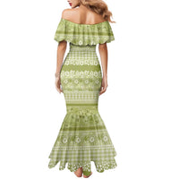 Hawaiian Hibiscus Honu Family Matching Mermaid Dress and Hawaiian Shirt Sage Green Mele Kalikimaka Palaka Spirit - Polynesian Pride