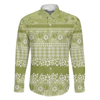 Hawaiian Hibiscus Honu Family Matching Off The Shoulder Long Sleeve Dress and Hawaiian Shirt Sage Green Mele Kalikimaka Palaka Spirit - Polynesian Pride