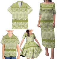 Hawaiian Hibiscus Honu Family Matching Puletasi and Hawaiian Shirt Sage Green Mele Kalikimaka Palaka Spirit - Polynesian Pride