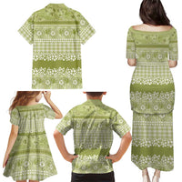Hawaiian Hibiscus Honu Family Matching Puletasi and Hawaiian Shirt Sage Green Mele Kalikimaka Palaka Spirit - Polynesian Pride