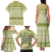 Hawaiian Hibiscus Honu Family Matching Tank Maxi Dress and Hawaiian Shirt Sage Green Mele Kalikimaka Palaka Spirit - Polynesian Pride