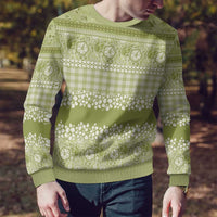 Hawaiian Hibiscus Honu Ugly Christmas Sweater Sage Green Mele Kalikimaka Palaka Spirit - Polynesian Pride