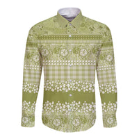 Hawaiian Hibiscus Honu Long Sleeve Button Shirt Sage Green Mele Kalikimaka Palaka Spirit - Polynesian Pride