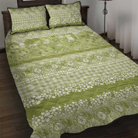 Hawaiian Hibiscus Honu Quilt Bed Set Sage Green Mele Kalikimaka Palaka Spirit - Polynesian Pride