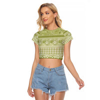 Hawaiian Hibiscus Honu Raglan Cropped T Shirt Sage Green Mele Kalikimaka Palaka Spirit LT9 Female Sage Green - Polynesian Pride