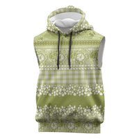 Hawaiian Hibiscus Honu Sleeveless Hoodie Sage Green Mele Kalikimaka Palaka Spirit - Polynesian Pride