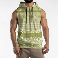 Hawaiian Hibiscus Honu Sleeveless Zip Hoodie Sage Green Mele Kalikimaka Palaka Spirit - Polynesian Pride