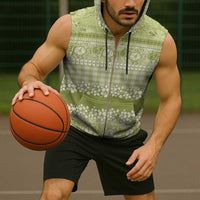 Hawaiian Hibiscus Honu Sleeveless Zip Hoodie Sage Green Mele Kalikimaka Palaka Spirit - Polynesian Pride