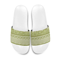 Hawaiian Hibiscus Honu Slide Sandals Sage Green Mele Kalikimaka Palaka Spirit - Polynesian Pride