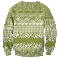 Hawaiian Hibiscus Honu Sweatshirt Sage Green Mele Kalikimaka Palaka Spirit - Polynesian Pride