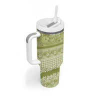 Hawaiian Hibiscus Honu Tumbler With Handle Sage Green Mele Kalikimaka Palaka Spirit - Polynesian Pride