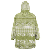 Hawaiian Hibiscus Honu Wearable Blanket Hoodie Sage Green Mele Kalikimaka Palaka Spirit - Polynesian Pride