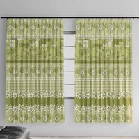 Hawaiian Hibiscus Honu Window Curtain Sage Green Mele Kalikimaka Palaka Spirit - Polynesian Pride
