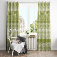 Hawaiian Hibiscus Honu Window Curtain Sage Green Mele Kalikimaka Palaka Spirit - Polynesian Pride