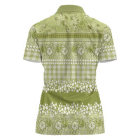 Hawaiian Hibiscus Honu Women Polo Shirt Sage Green Mele Kalikimaka Palaka Spirit - Polynesian Pride